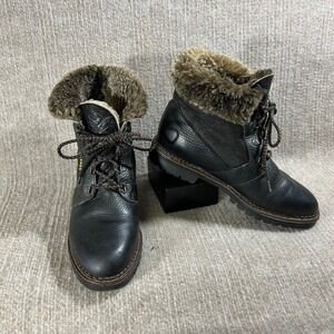 Vintage Blondo Canada Leather‎ Faux Fur Cuff Lace-Up Winter Lug Boots Women 8.5